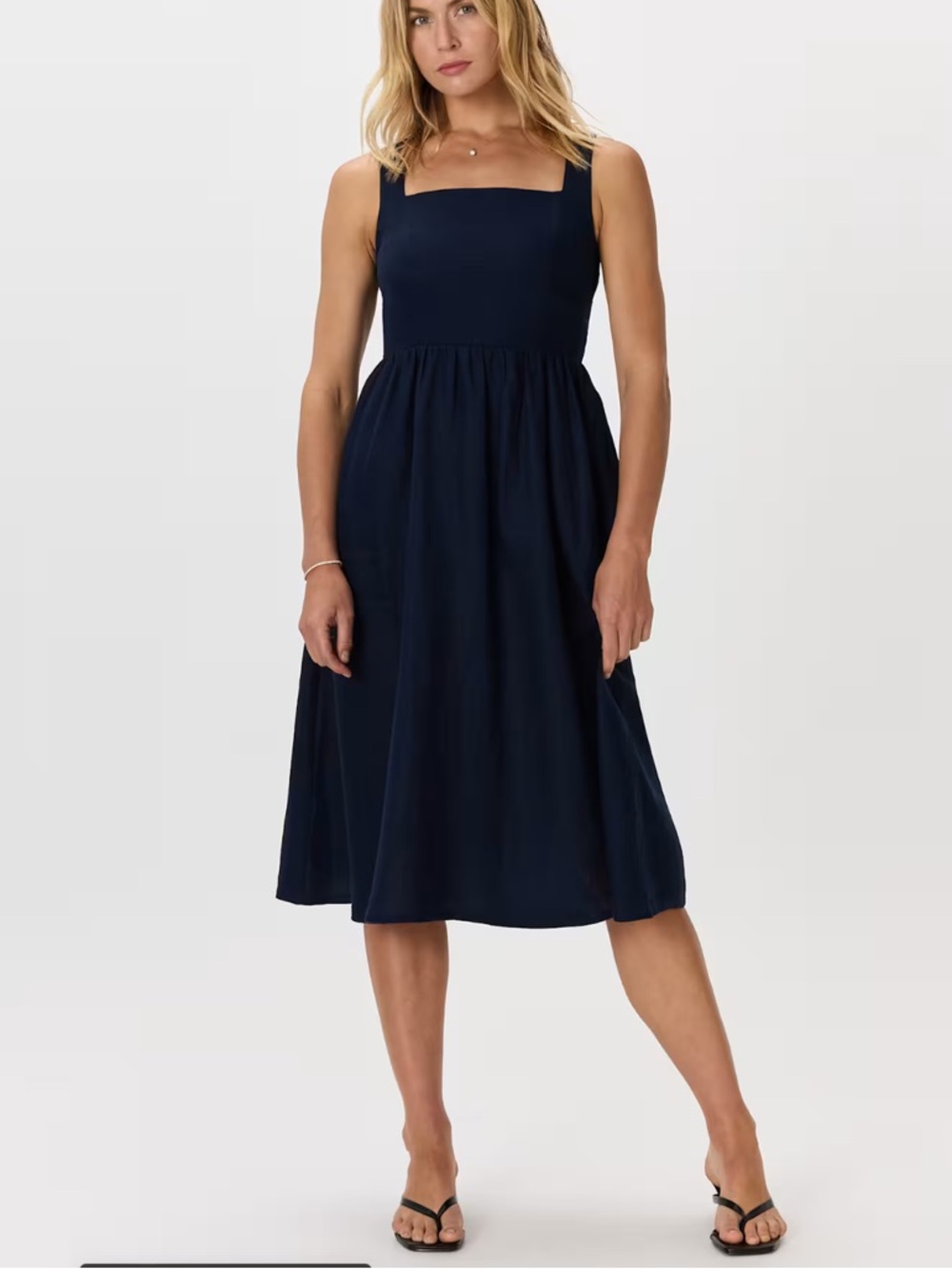 Quince 100% European Linen Fit & Flare Midi Dress Size Small Deep Navy